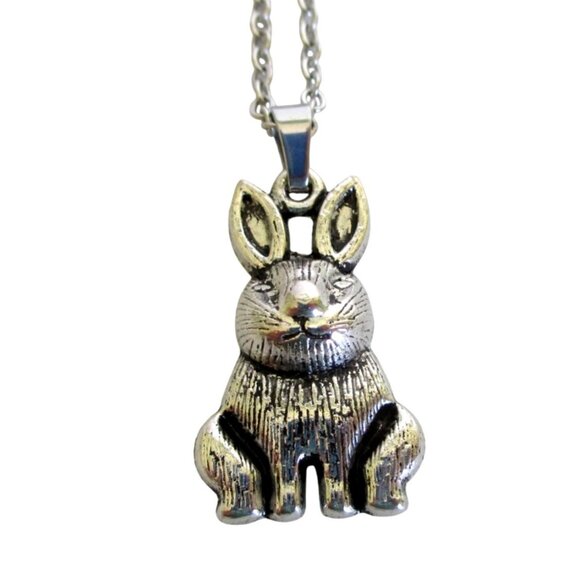 Bunny Rabbit Pendant Necklace With 20" Stainless Chain Cute Animal Jewelry Gift - Picture 1 of 5